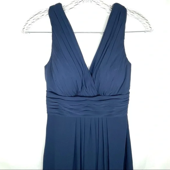Bill Levkoff Navy Blue Chiffon Surplice A-line Bridesmaids Gown Sz 2 - Picture 5 of 11